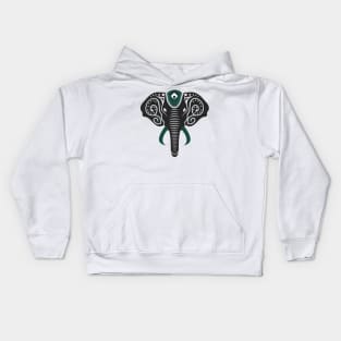 Geometric Mandala Elephant Teal Henna Design Teal Kids Hoodie